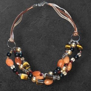 Multicolor Beaded Choker Necklace with Ribbon